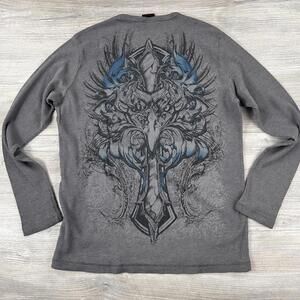 VTG MMA Elite Thermal Shirt Mens 2XL Gray Fits Medium Large Affliction Style Y2K